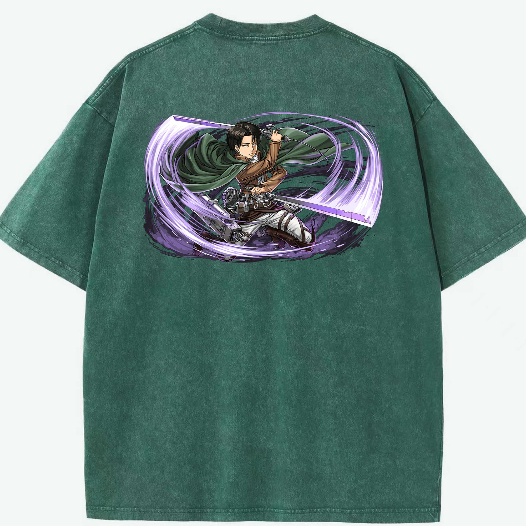 （画像用） 進撃の巨人 リヴァイ·アッカーマン Attack on Titan Levi Ackerman 綿100% ヴィンテージ風 半袖Tシャツ（背面プリント）